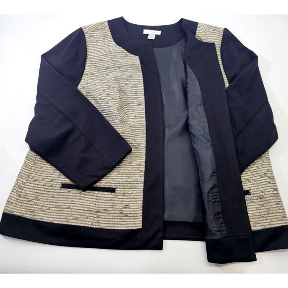 CJ Banks 2X 22/24 Plus Black Gold Shimmery Blazer Jacket Coat Open Suit EUC - Picture 2 of 7